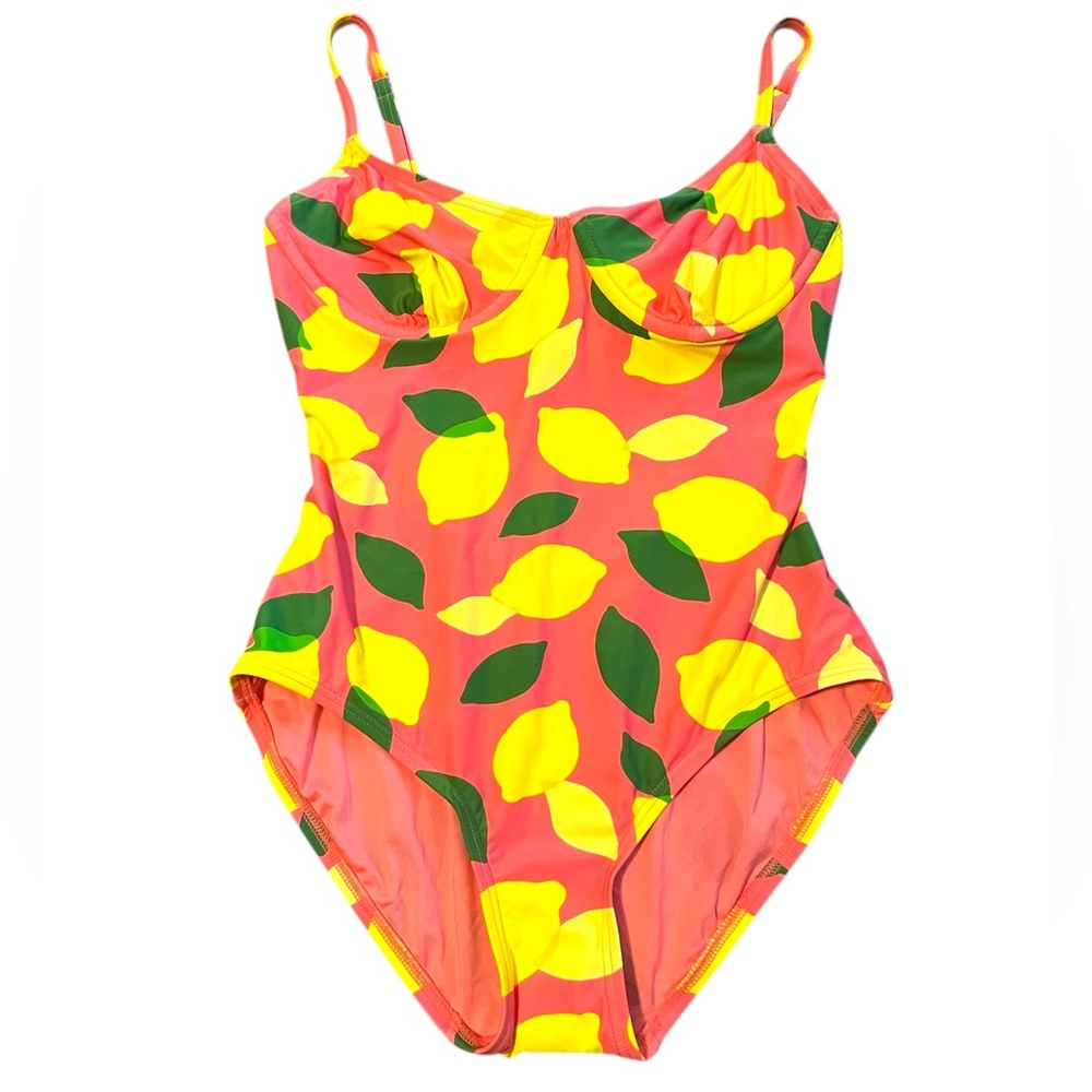 kate spade Coral One-Piece Swimsuit with Yellow Lemon Print